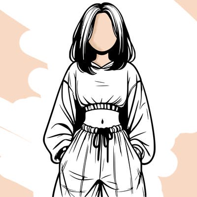 realistic girl faceless with baggy pants and a crop top