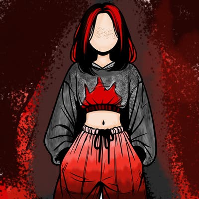 realistic girl faceless with baggy pants and a crop top