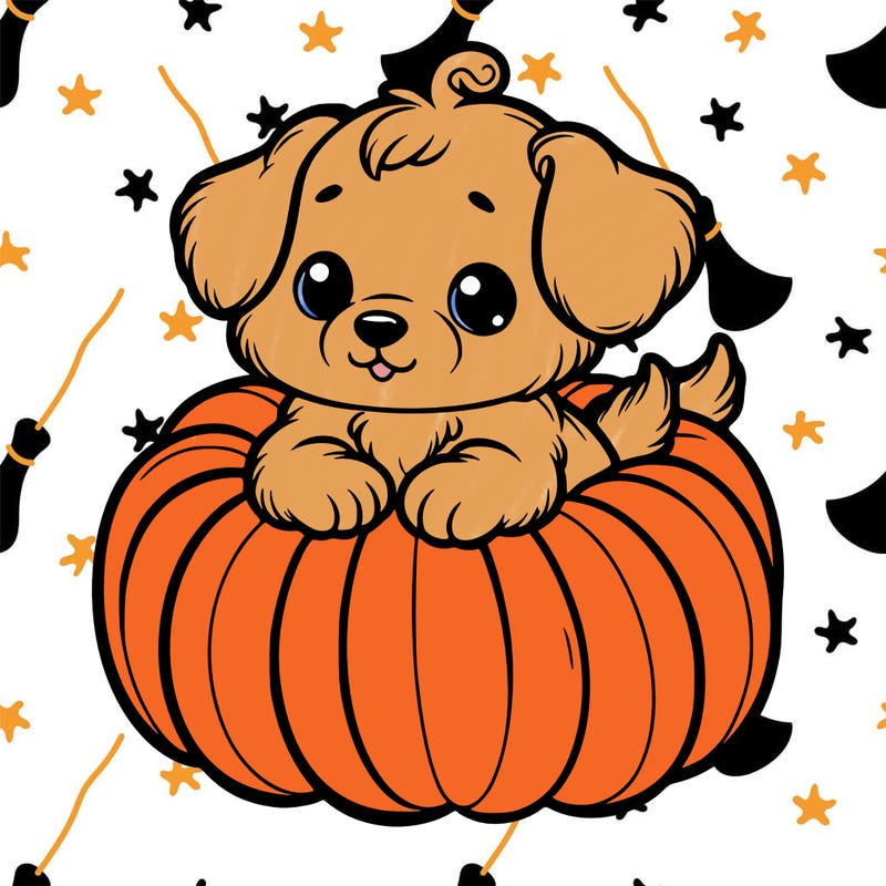 cute little puppy in a pumpkin