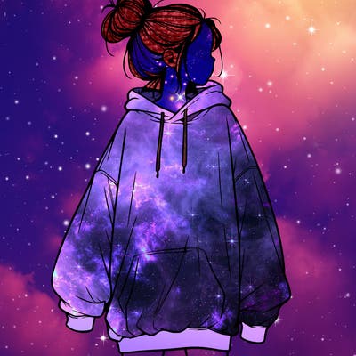 realistic girl with a oversized sweatshirt on and a bun