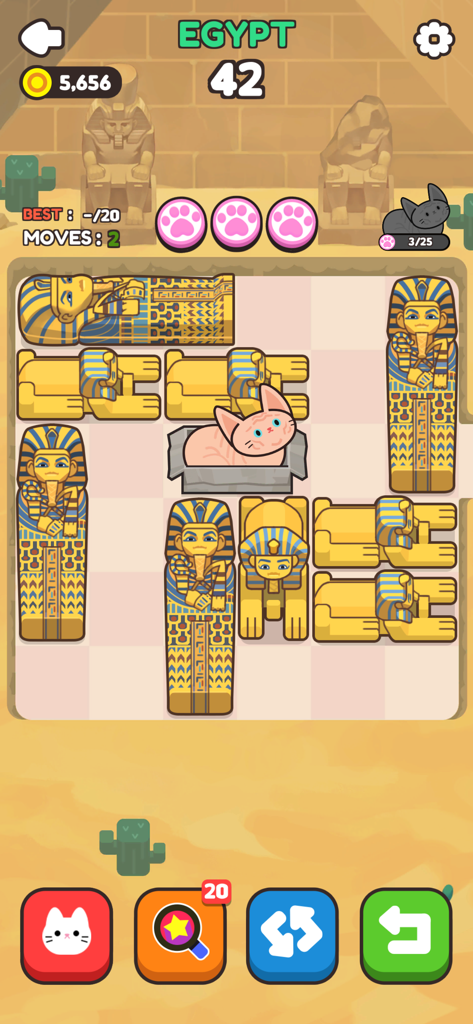Push Push Cat - Gameplay of Push Push Cat showing an Egyptian themed sliding puzzle level