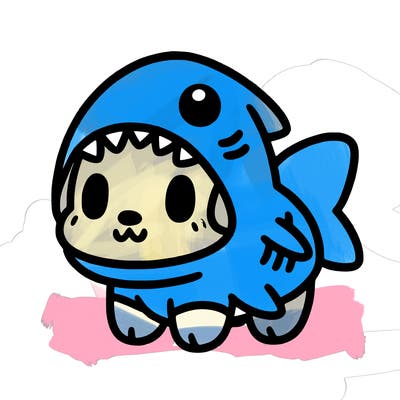 cute dog wearing a shark costume