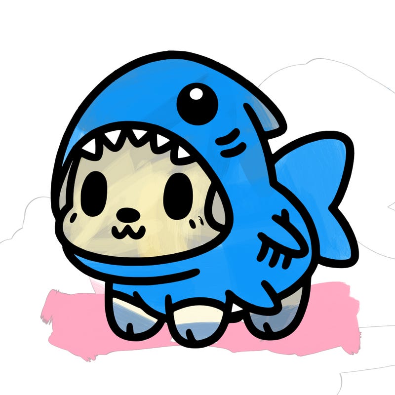 cute dog wearing a shark costume