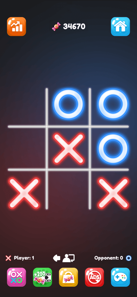 Tic Tac Toe: XOXO - Tic Tac Toe XOXO game board featuring neon glowing X and O symbols
