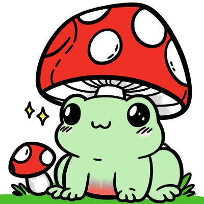 a cute frog with a mushroom hat