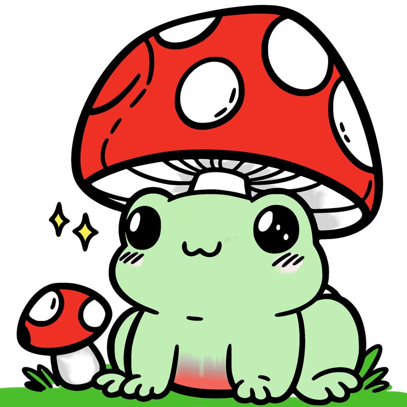 a cute frog with a mushroom hat