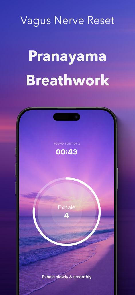 Box Breathing - Breathe Even - Geführte Pranayama-Atemübung zeigt einen Ausatem-Timer für die Rückstellung des Vagusnervs.