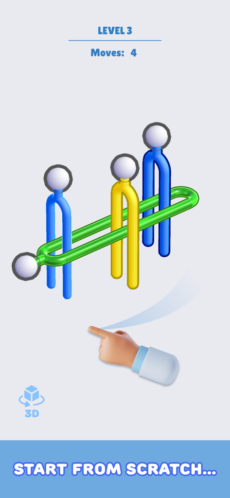 Pin Out Master: Tap Away Game - Pin Out Master game screen showing a 3D logic puzzle with interlocked blue yellow and green pins