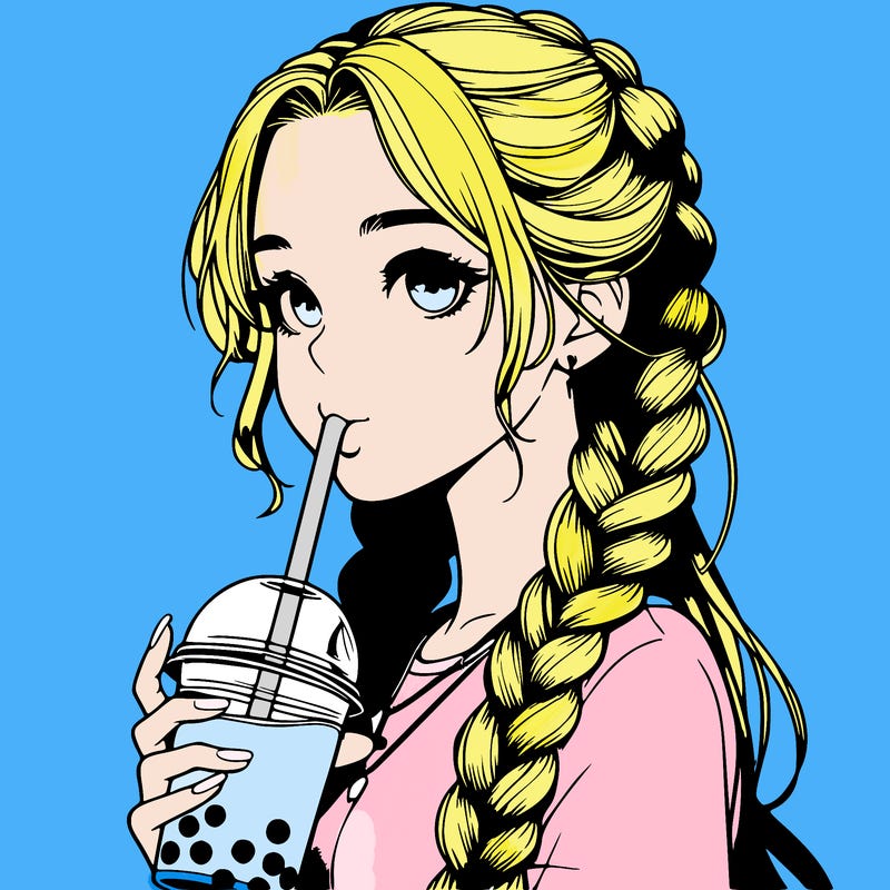 realistic girl with braided hair drinking boba