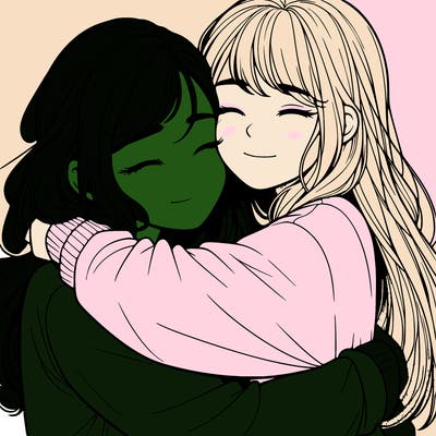 realistic two girls hugging