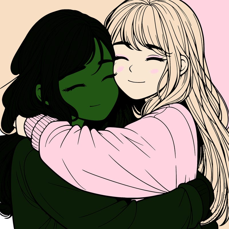 realistic two girls hugging
