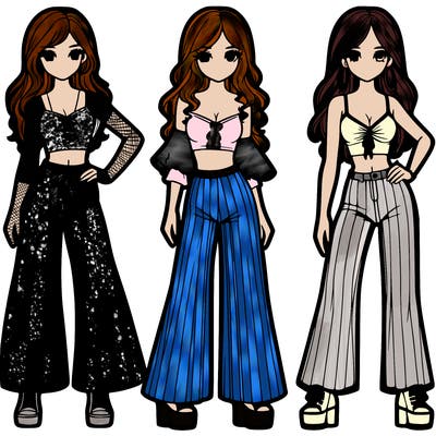 girls with flare pants and crop tops realistic