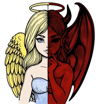 realistic angel half demon