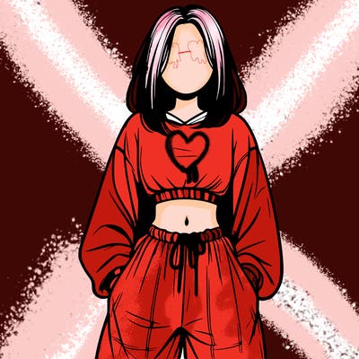 realistic girl faceless with baggy pants and a crop top