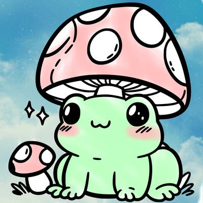 a cute frog with a mushroom hat