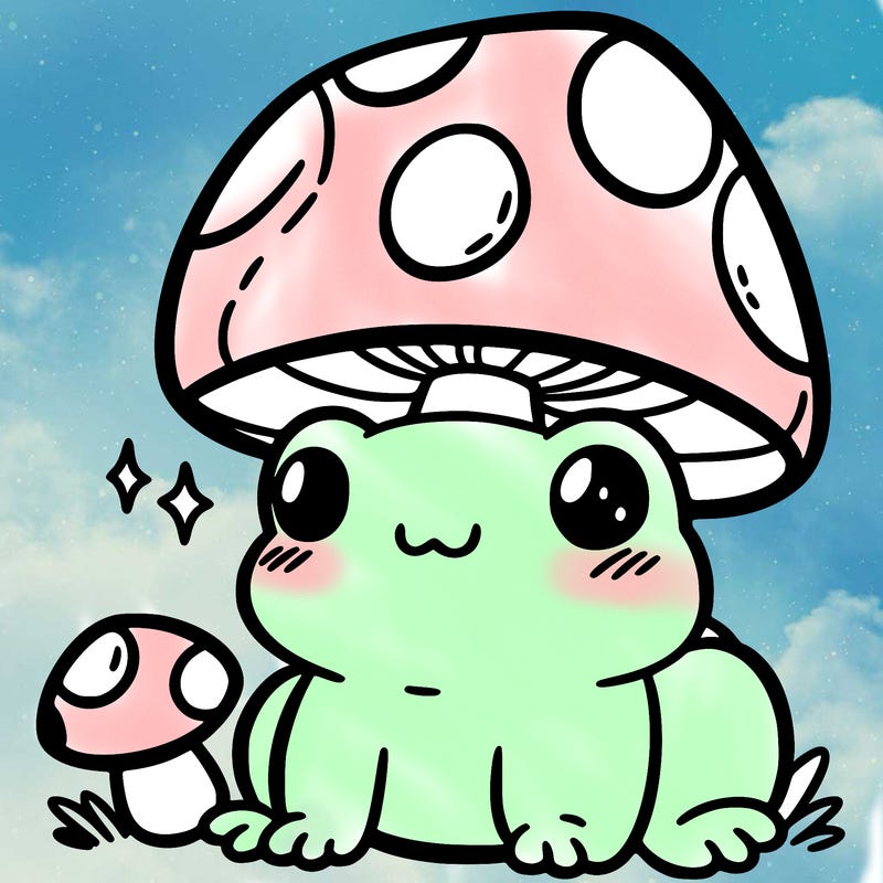 a cute frog with a mushroom hat