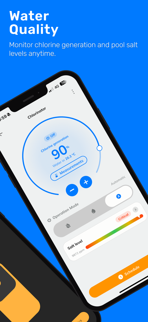 Tholz Smart Home - Tholz Smart Home app screen displaying water quality monitoring including chlorine generation and salt levels