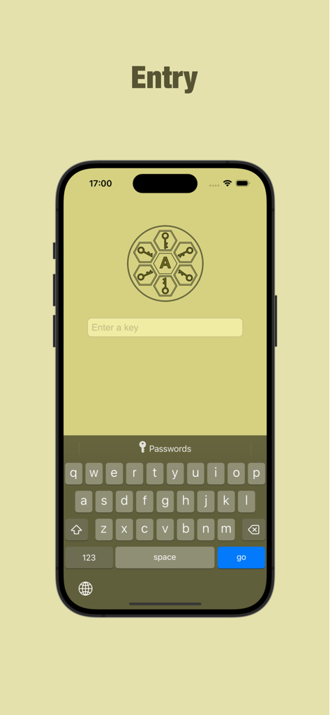 KeyAccess - Interfaz de entrada de la aplicación KeyAccess en un iPhone que muestra una solicitud para introducir una clave privada.