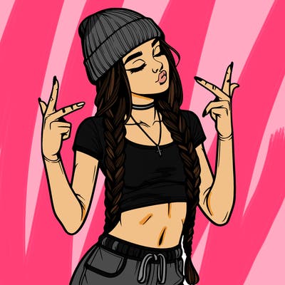 realistic teenage girl with braids and a beanie and crop top doing 🫶🏼