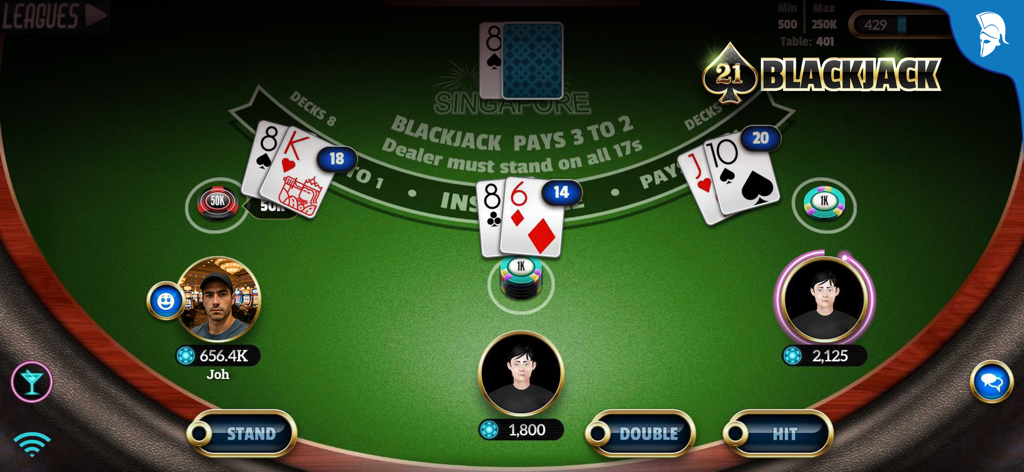 Blackjack 21: Live Casino game - Una sessione di gioco multiplayer live di blackjack su un tavolo a tema Singapore nell'app Blackjack 21