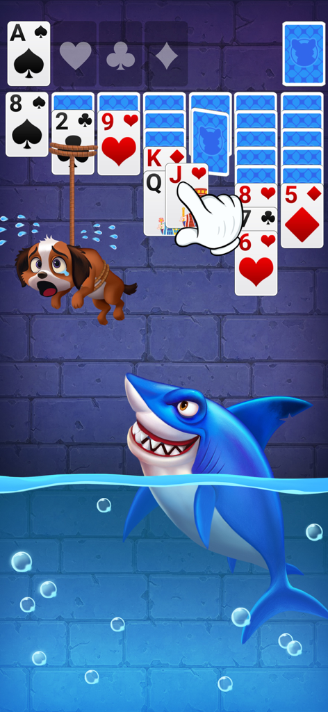 Solitaire Pets Town - Classic solitaire gameplay featuring a rescue mission to save a puppy from a shark