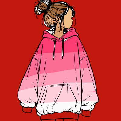realistic girl with a oversized sweatshirt on and a bun
