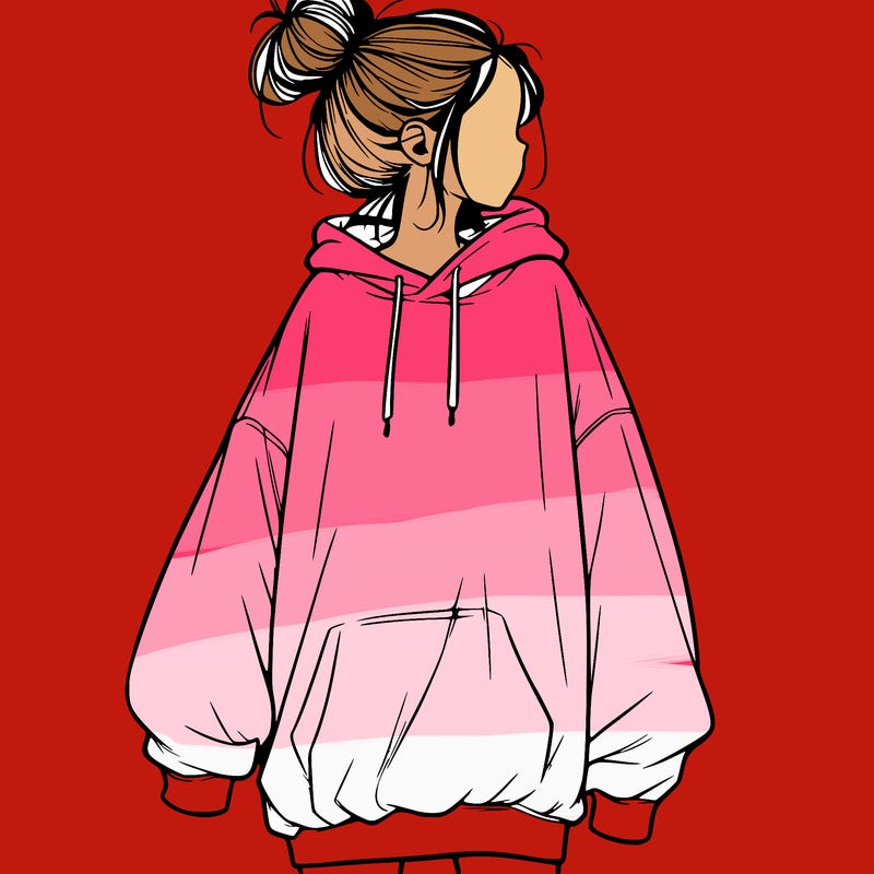 realistic girl with a oversized sweatshirt on and a bun
