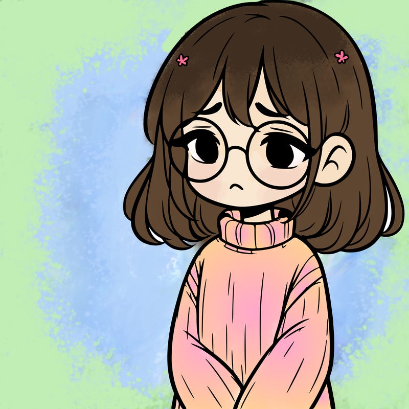 sad girl with glasses in a sweater