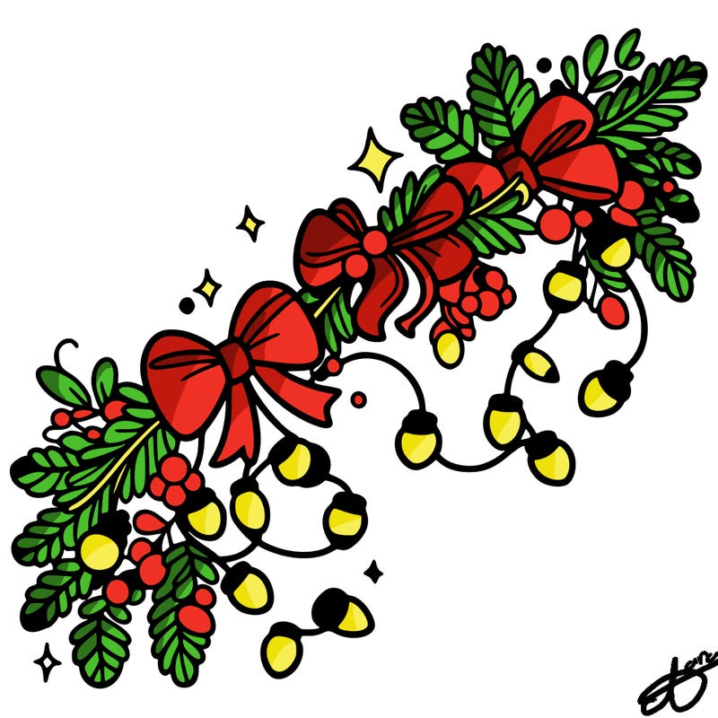 christmas garland: decorated with lights and ribbons..simple vector art