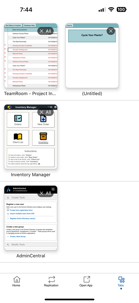 HCL Nomad - Interfaz de la aplicación HCL Nomad que muestra múltiples aplicaciones empresariales en un teléfono móvil