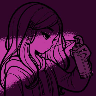 a realistic girl spray painting