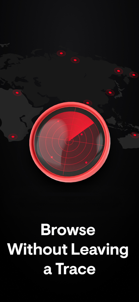 A red radar icon over a world map with the text Browse Without Leaving a Trace