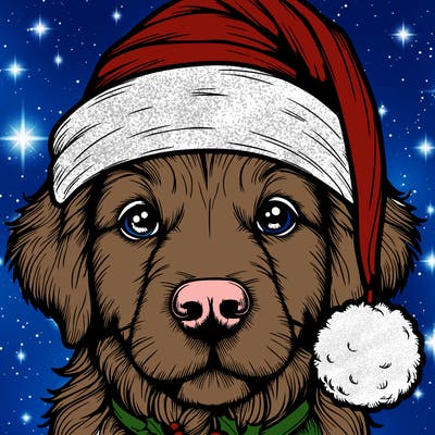 realistic dog with a christmas hat