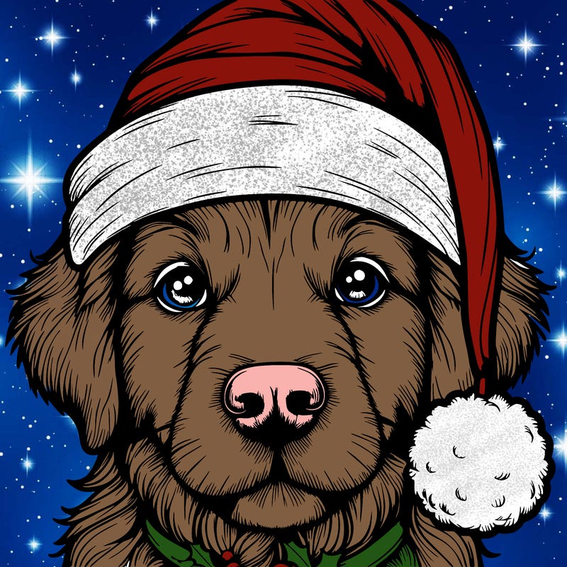 realistic dog with a christmas hat