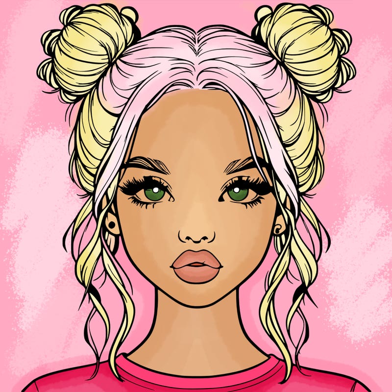 realistic girl with two buns in hair and lips