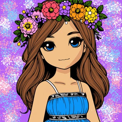 realistic girl with flower crown and dress