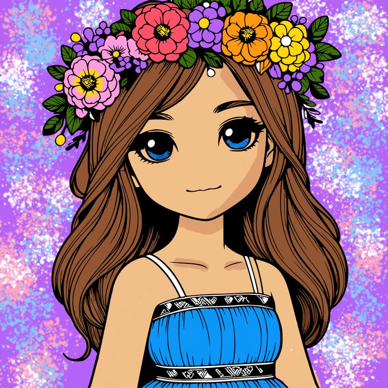 realistic girl with flower crown and dress