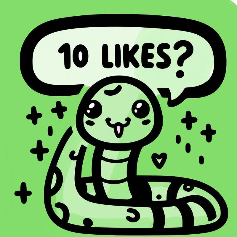 cute snake saying "10 likes?"