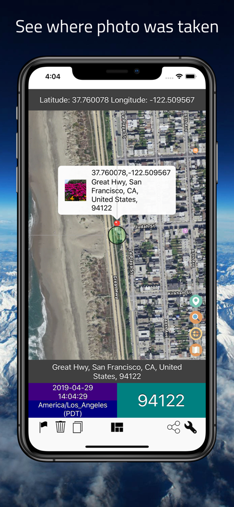 AddressFinder - Zipcode Lookup - AddressFinder app displaying zip code and address from a photo