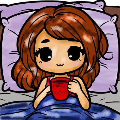 a girl drinking coffee in bed