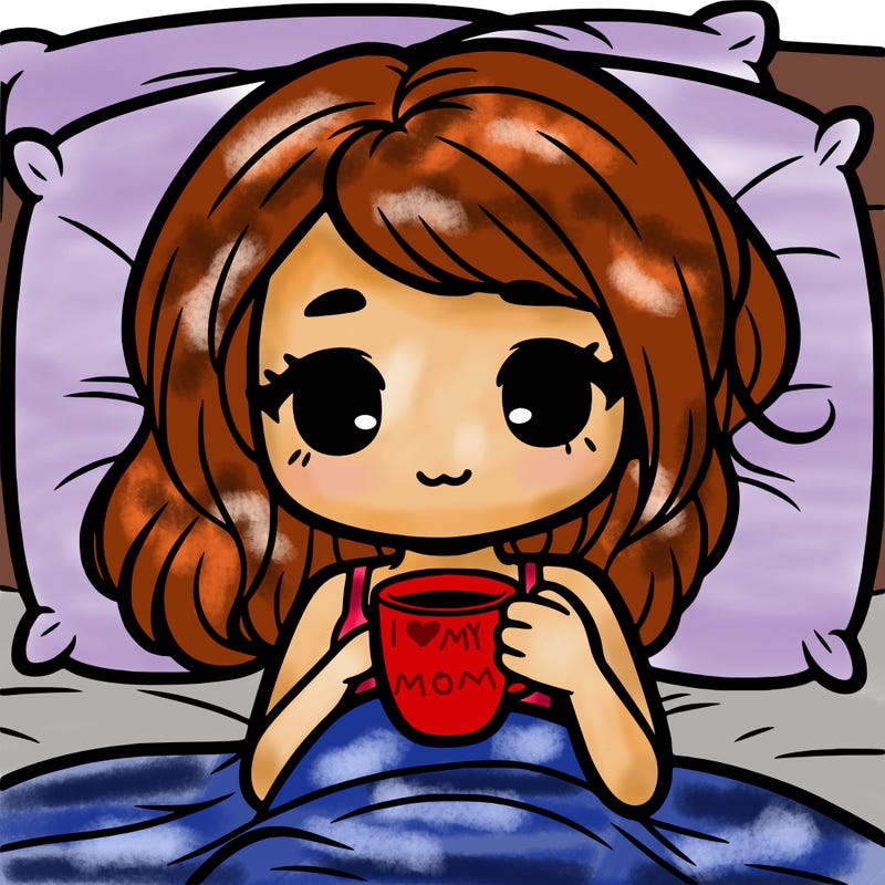 a girl drinking coffee in bed