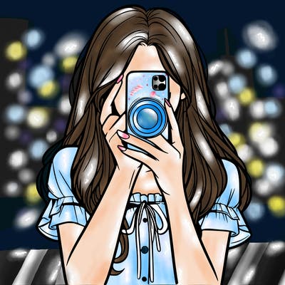 a realistic girl holding her phone taking pictures