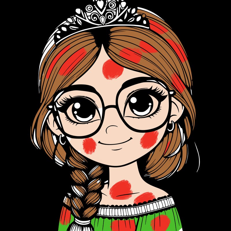 a girl with one braid and glasses who is a princess realistic