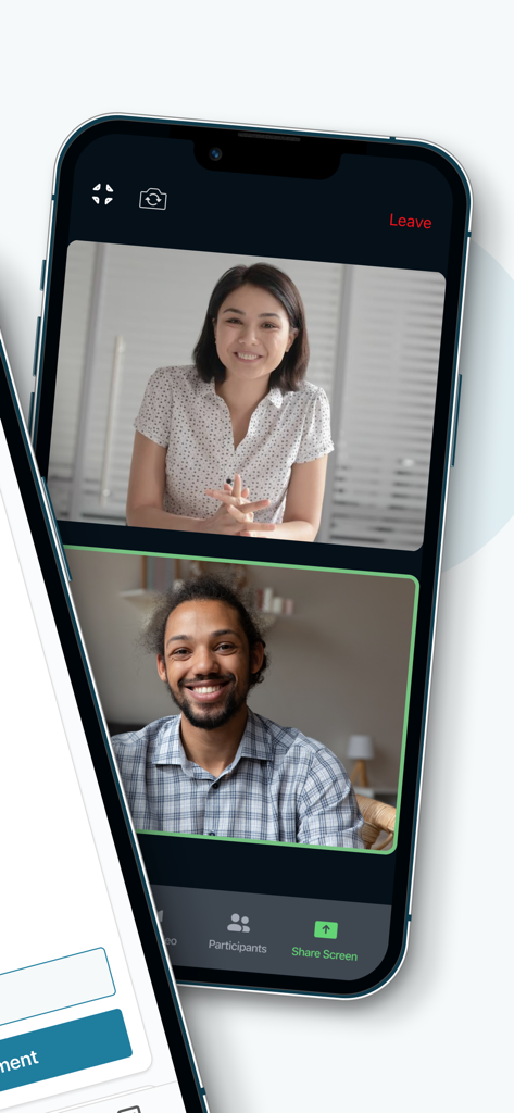 CHR Portal - Telehealth video call interface in the CHR Portal app showing a behavioral health provider and client during a virtual session.