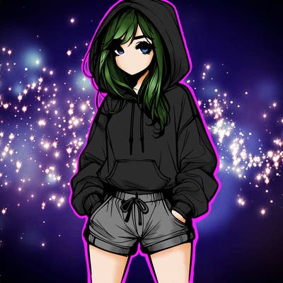realistic girl in shorts and hoodie