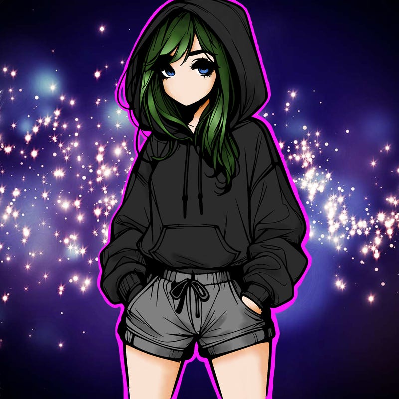 realistic girl in shorts and hoodie