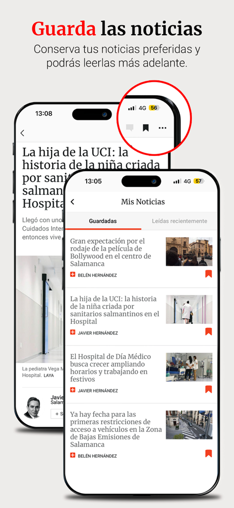 La Gaceta de Salamanca - Interface showing how to save news for later in the La Gaceta de Salamanca app
