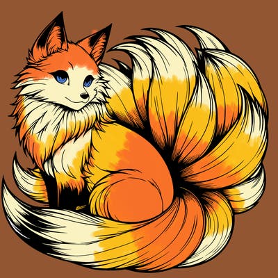 realistic detailed 9 tailed anime fox
