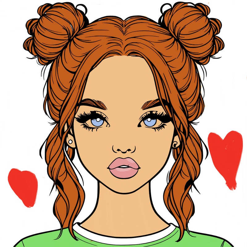 realistic girl with two buns in hair and lips
