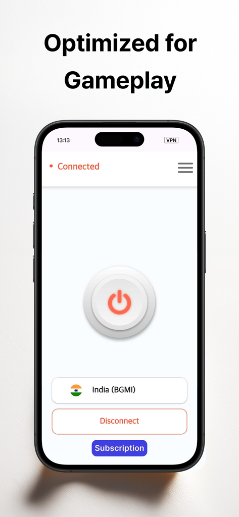 Gambit Gaming VPN app interface connected to India BGMI server